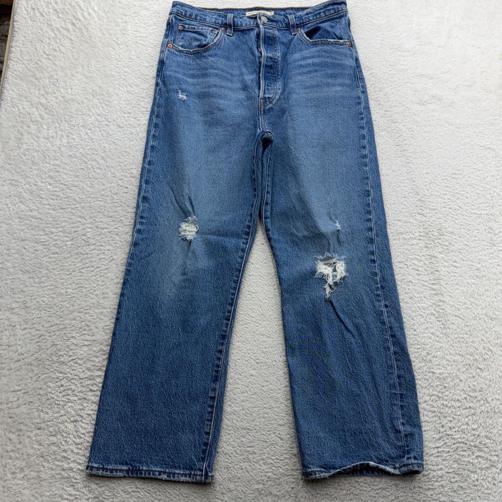 Levis Premium Ribcage Straight Ankle Jeans 31 Medium‎ Wash Distressed 72693-0101